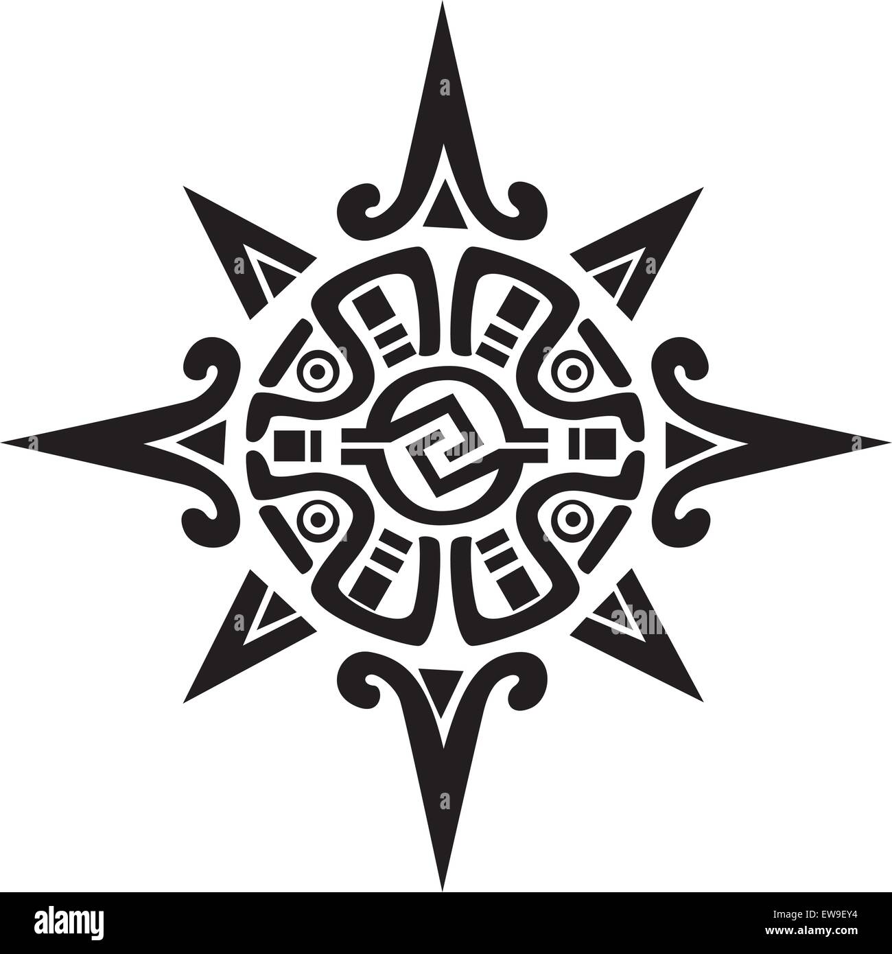 Mayan or Incan symbol of a sun or star, isolated on white. Great for tattoo or artwork Stock Vector