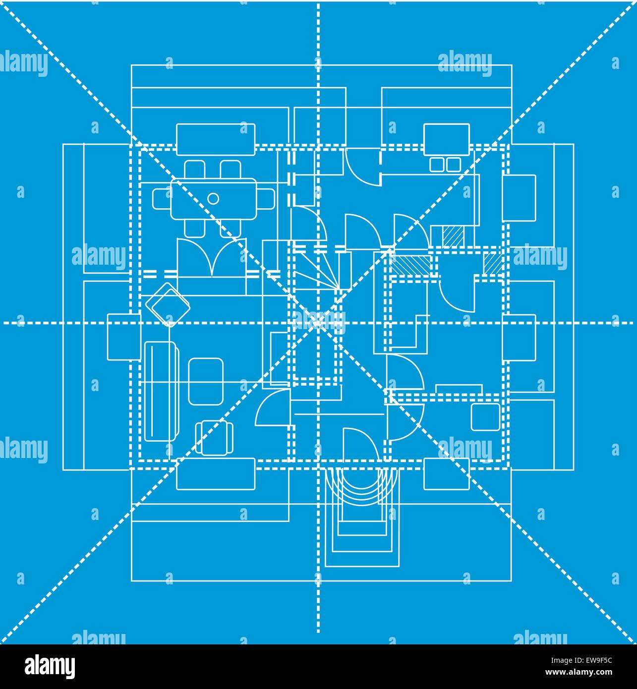 Blue floor plan showing furniture layout, vector illustration Stock ...