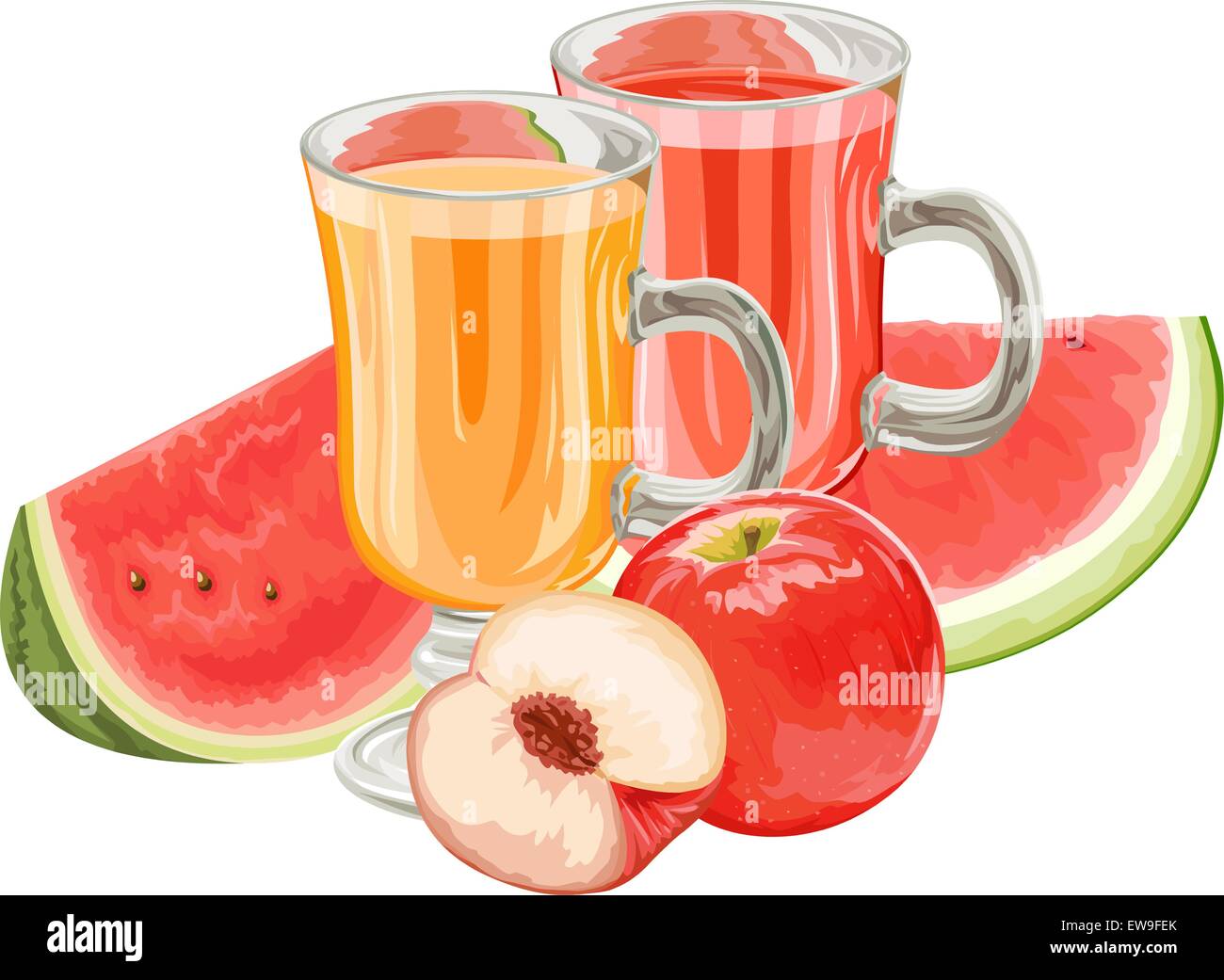 Vector illustration of fresh fruits with juice in glass Stock Vector ...