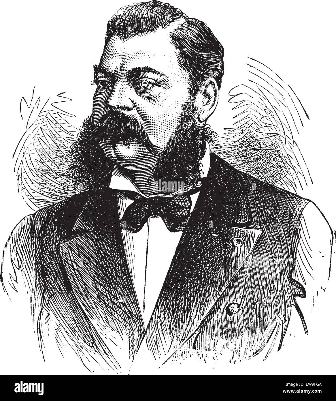 E. Pertuiset, Lion hunter, vintage engraved illustration. Journal des Voyages, Travel Journal, (1879-80). Stock Vector