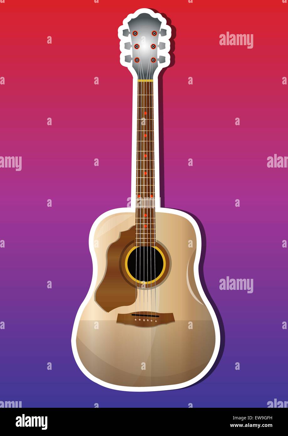 Guitar, Acoustic, Brown, vector illustration Stock Vector