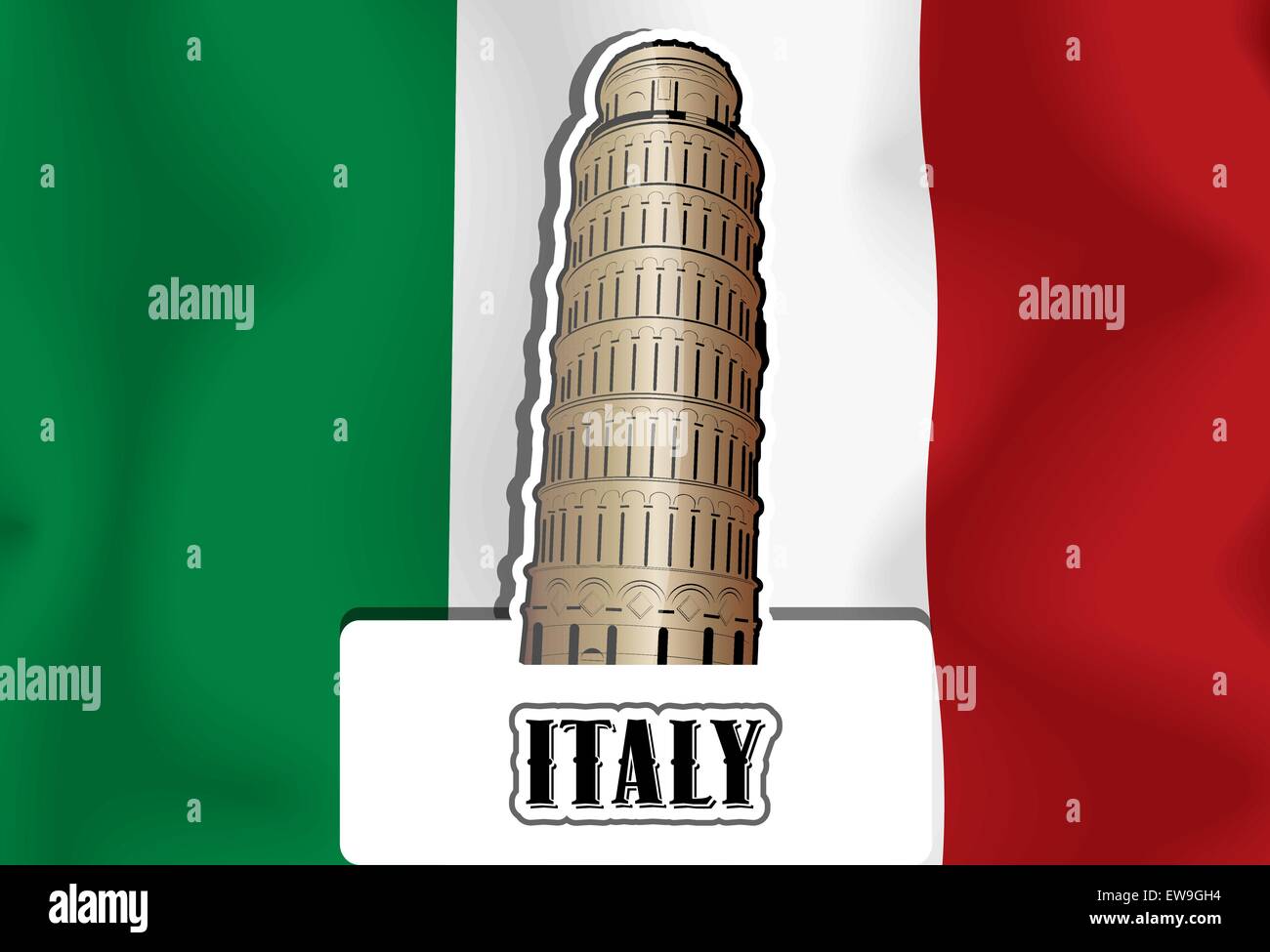 Italy, Italian flag, Leaning Tower of Pisa, vector illustration Stock Vector