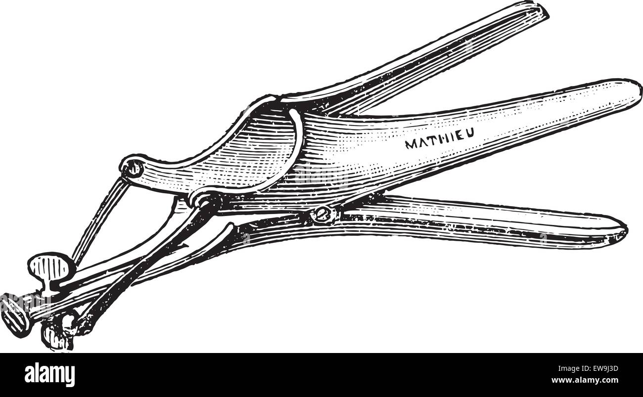 Speculum three valves, vintage engraved illustration. Usual Medicine