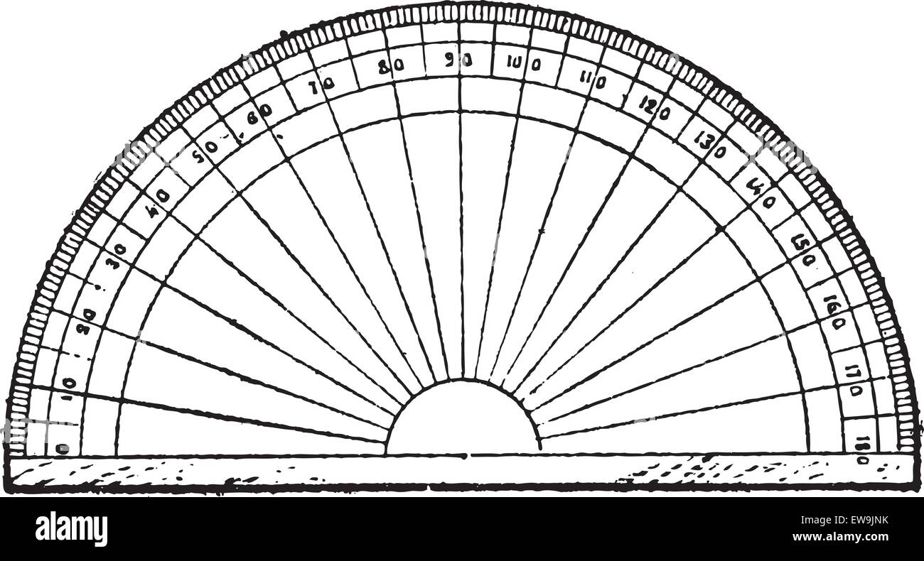Protractor isolated on white, vintage engraved illustration. Dictionary