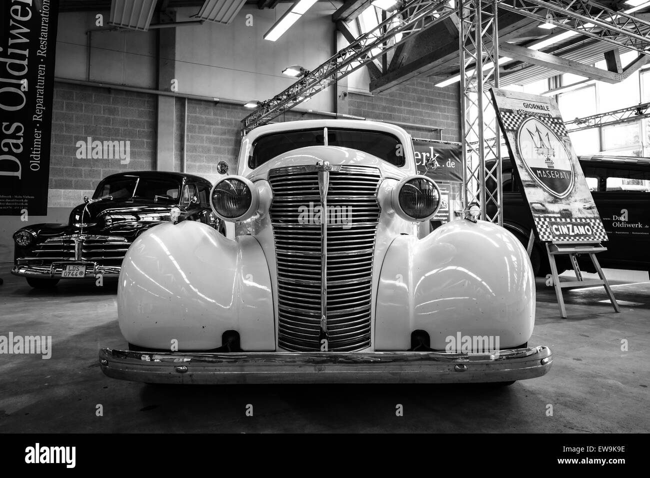 Vintage car Chevrolet Master Serie GB Business Coupe. Black and white. The oldtimer show in MAFZ. Stock Photo