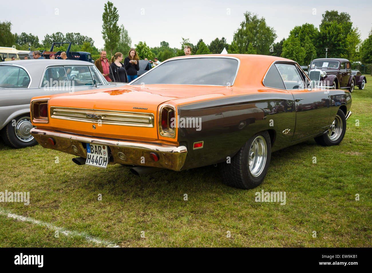 PAAREN IM GLIEN, GERMANY - MAY 23, 2015: Muscle car Plymouth GTX. Rear view. The oldtimer show in MAFZ. Stock Photo