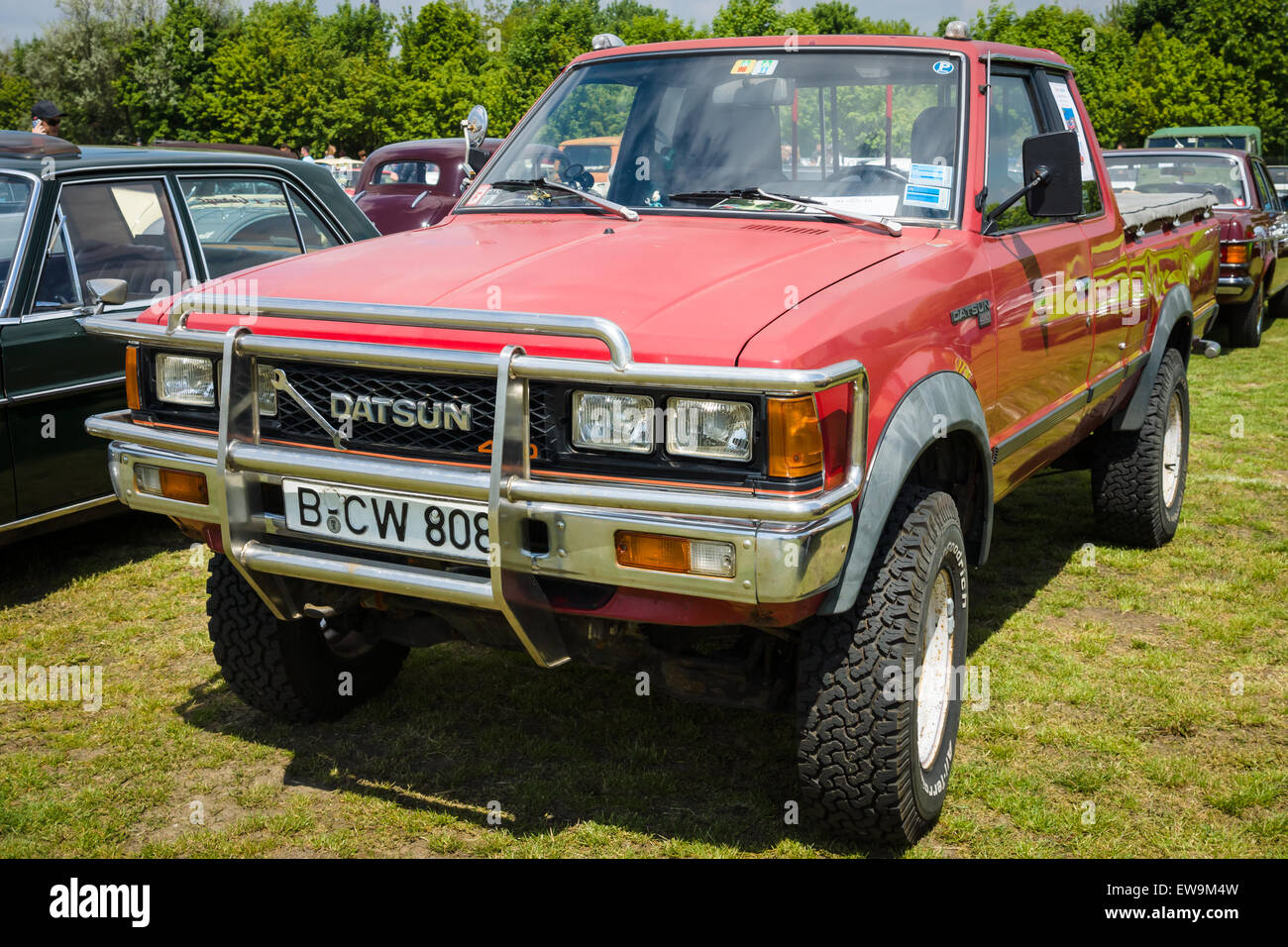 PAAREN IM GLIEN, GERMANY - MAY 23, 2015: Pickup Datsun/Nissan Y720 King Cab, 1984. The oldtimer show in MAFZ. Stock Photo