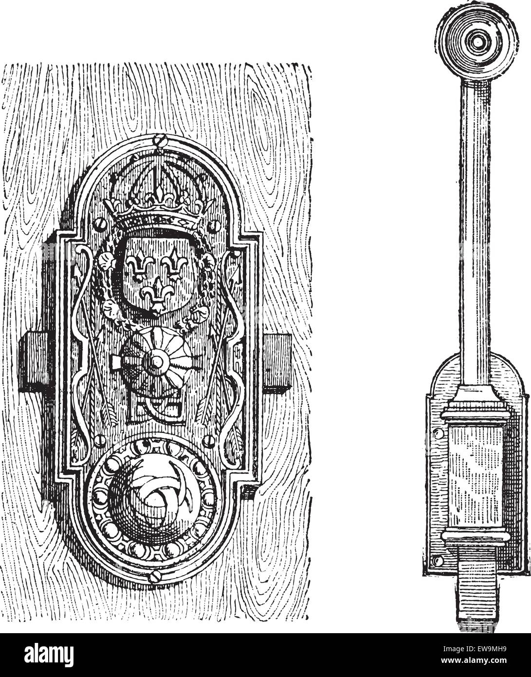 Lock, Two Types, vintage engraved illustration. Dictionary of Words and