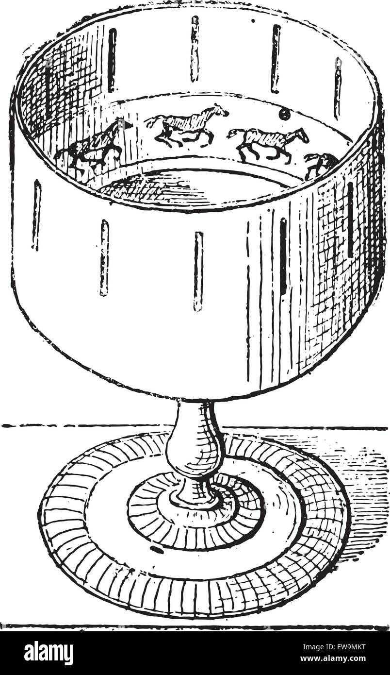 Zoetrope, vintage engraved illustration. Dictionary of words and things - Larive and Fleury - 1895. Stock Vector