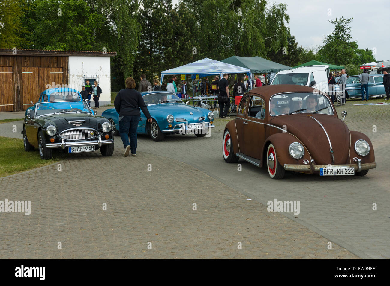 Vintage cars VW Beetle, VW Karmann Ghia and Austin Healey 3000 Stock Photo