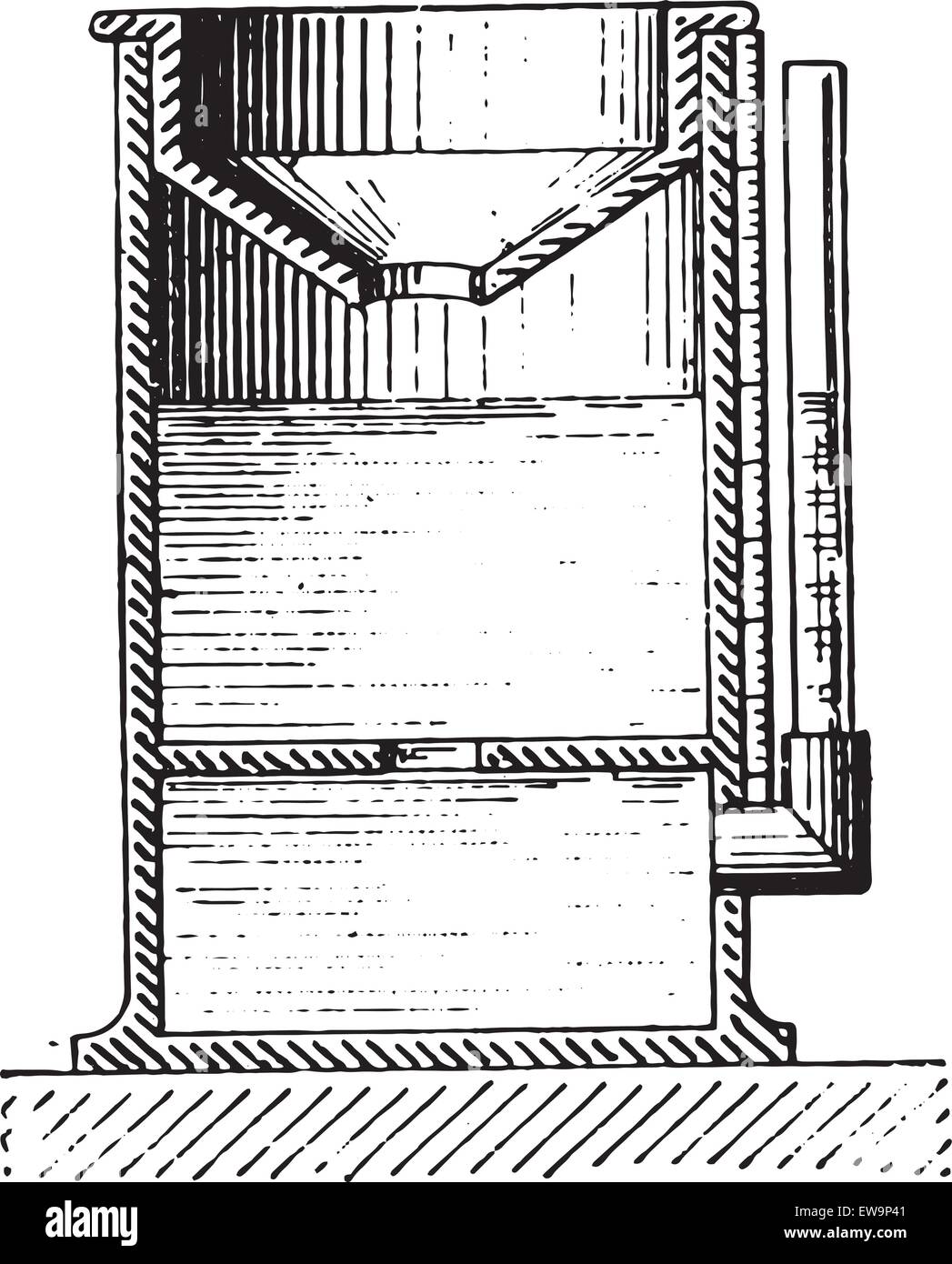 Rain gauge or Udometer or Pluviometer or Ombrometer, vintage engraved