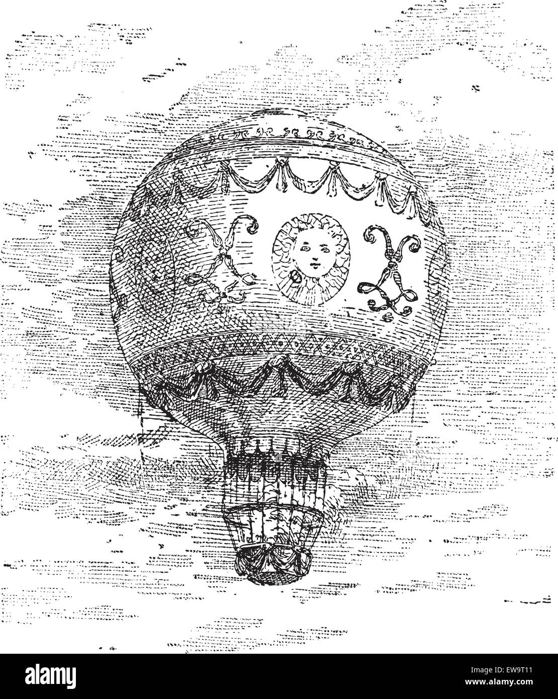 Montgolfier Hot Air Balloon, vintage engraved illustration. Dictionary of Words and Things - Larive and Fleury - 1895 Stock Vector