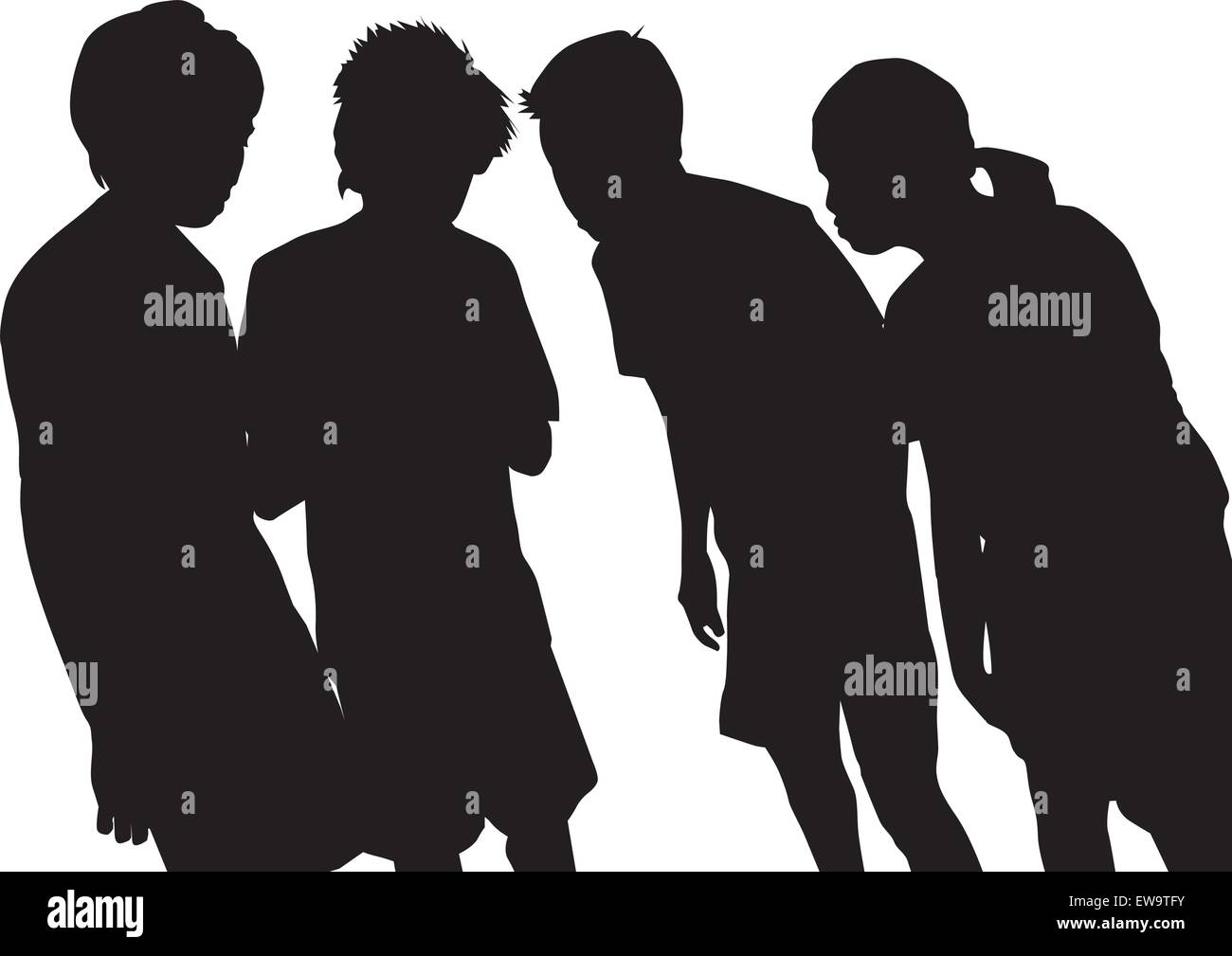 People, group of 4 huddled together, vector illustration Stock Vector