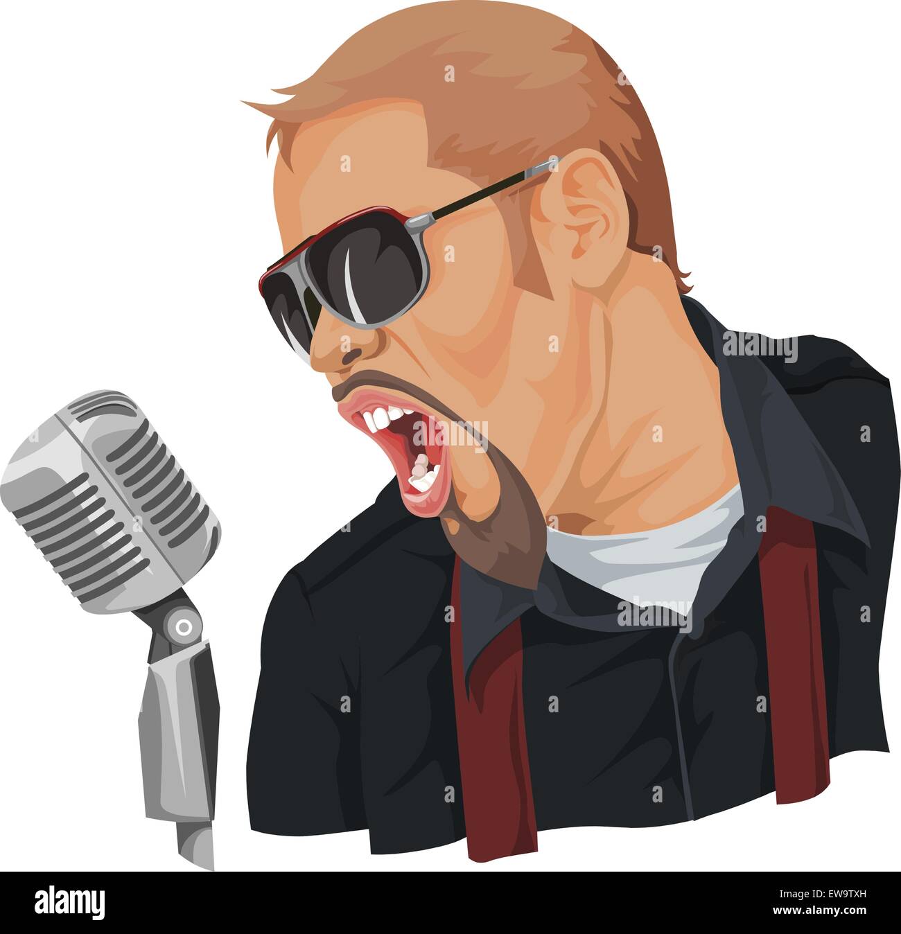 Vector illustration rock song singer in action. Stock Vector