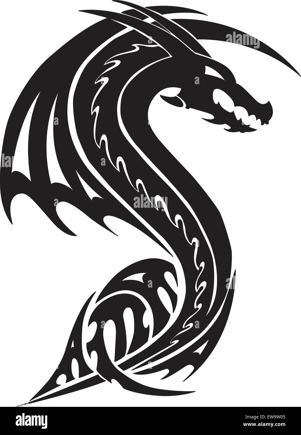 Flying dragon tattoo design, vintage engraved illustration Stock ...