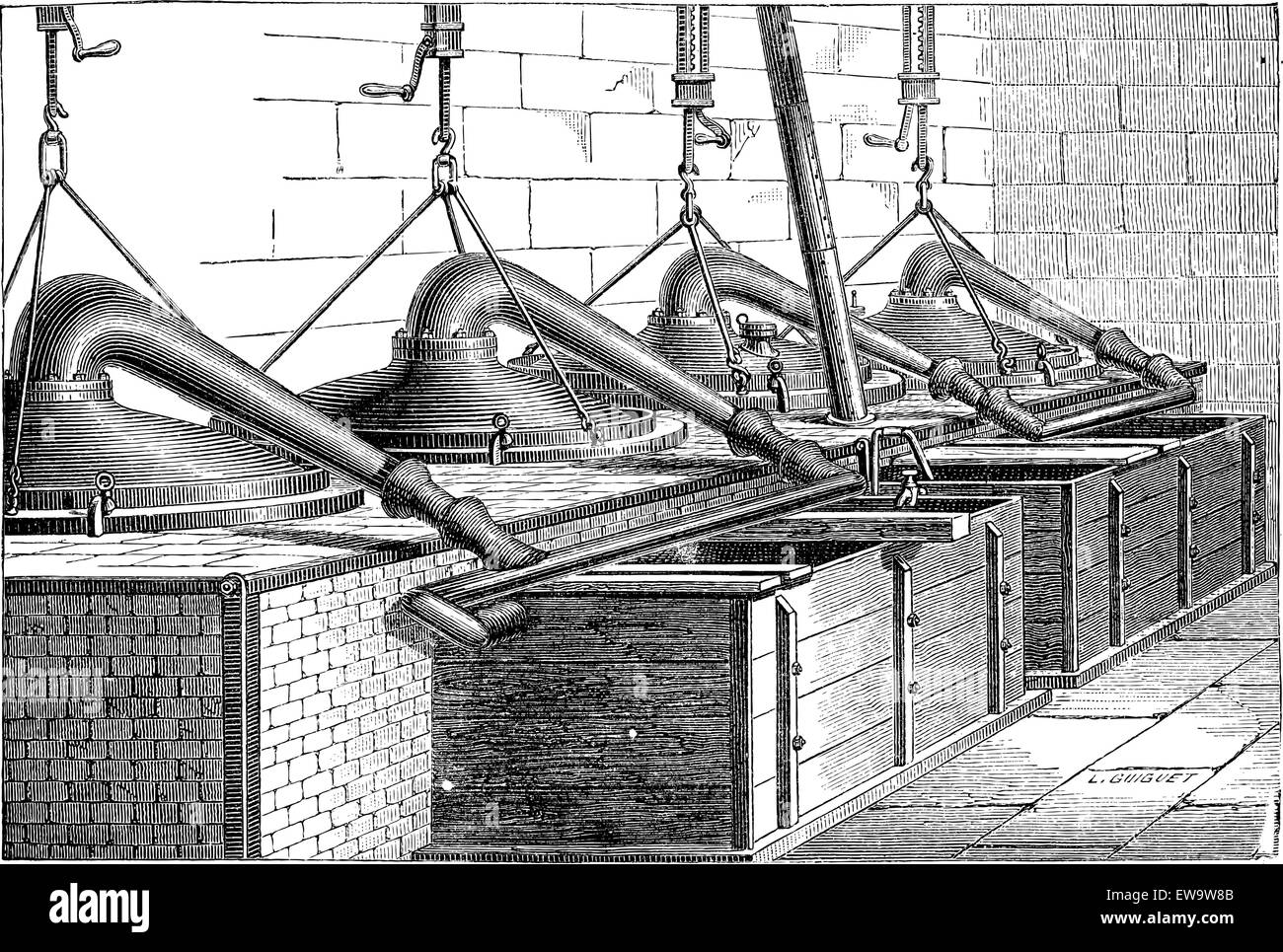 Production of Toluidine, vintage engraved illustration. Industrial Encyclopedia - E.O. Lami - 1875 Stock Vector