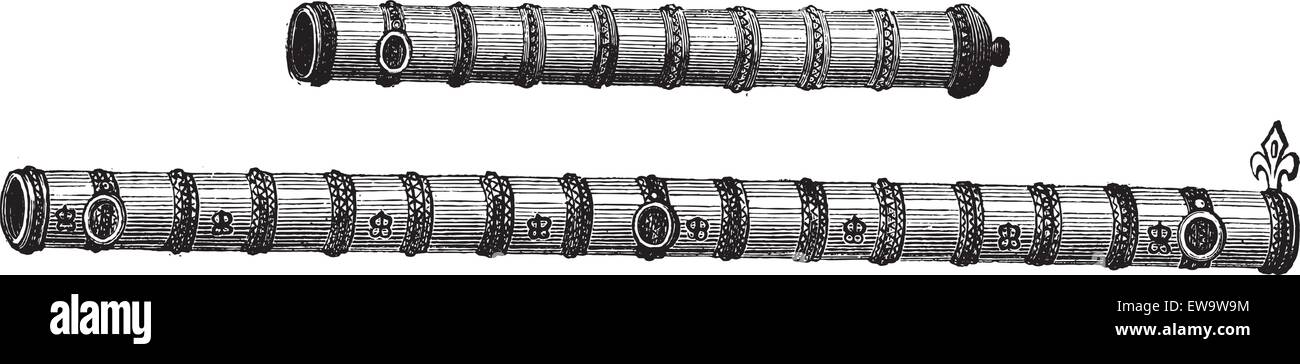 Old engraved illustration of cannon of the fifteenth century. Industrial encyclopedia E.-O. Lami ? 1875. Stock Vector