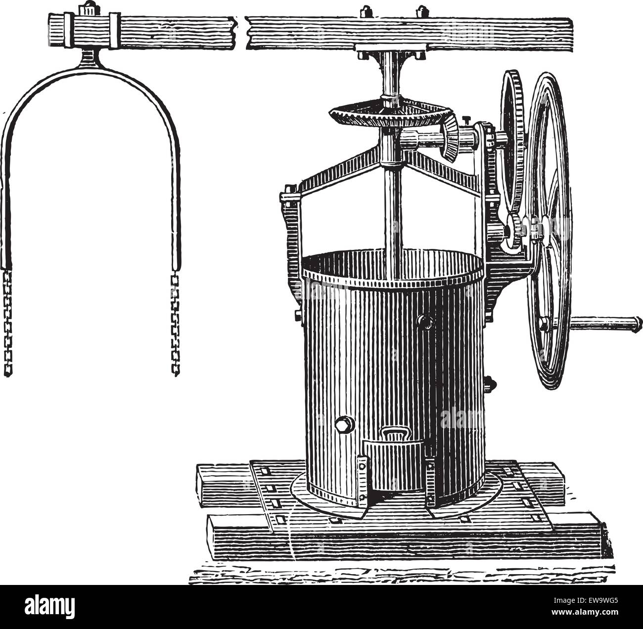 Old engraved illustration of mixer for the preparation of mortar ...