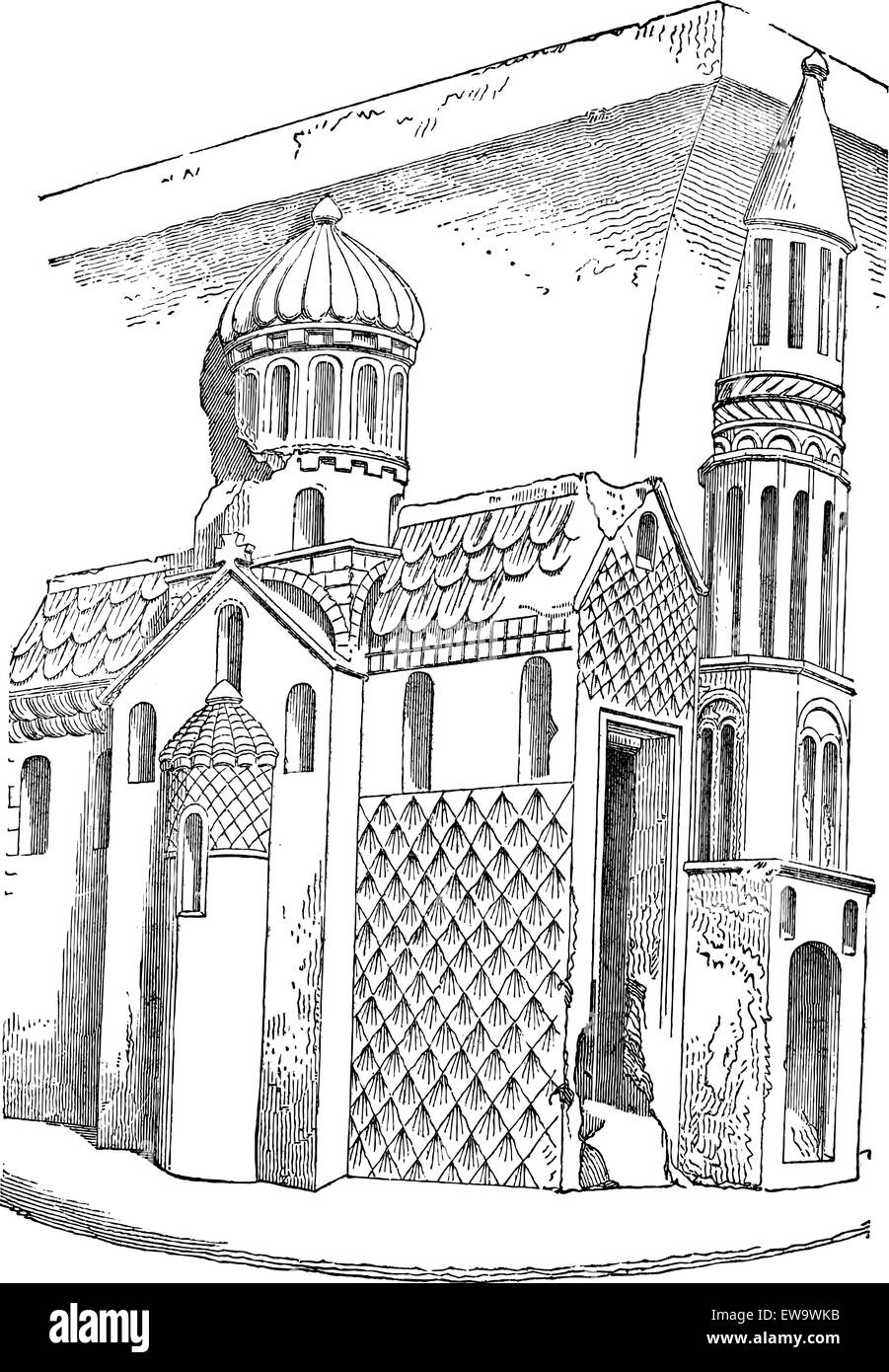 Saint Saviour Church in Nevers, France, vintage engraved illustration. Industrial Encyclopedia - E.O. Lami - 1875 Stock Vector