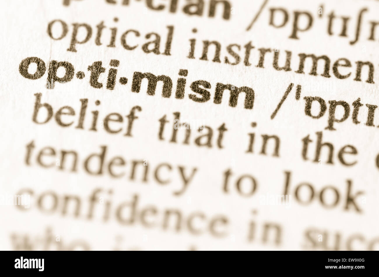 Definition of word optimism in dictionary Stock Photo Alamy