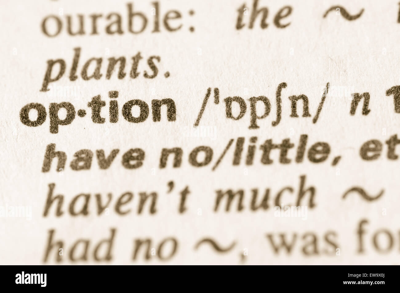 Definition of word option  in dictionary Stock Photo