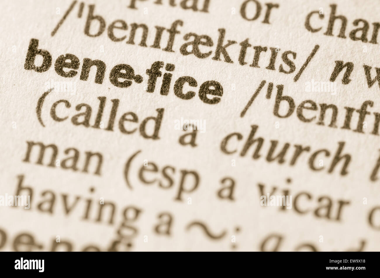 Definition of word benefice in dictionary Stock Photo
