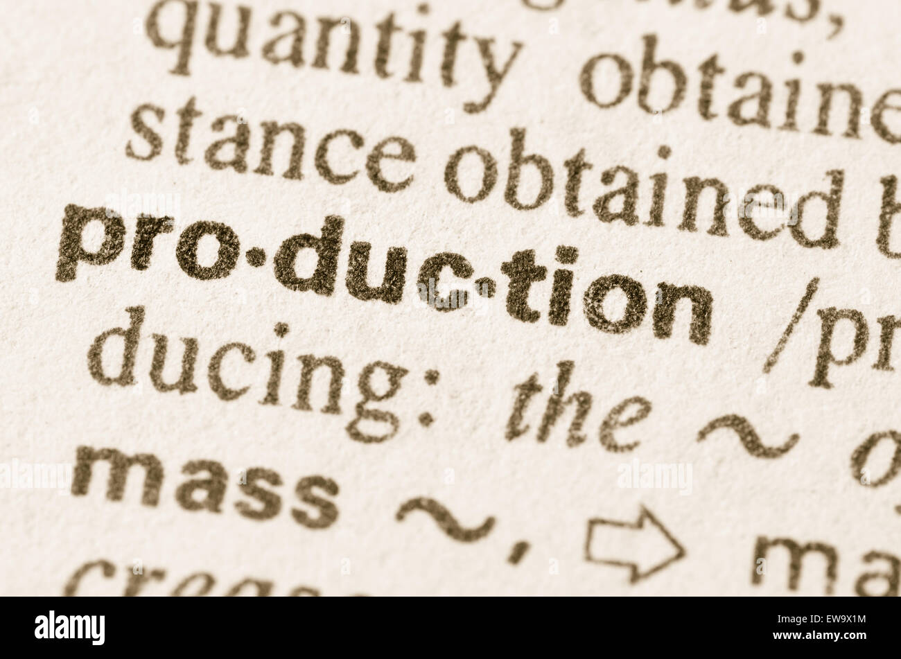 Definition of word production in dictionary Stock Photo Alamy