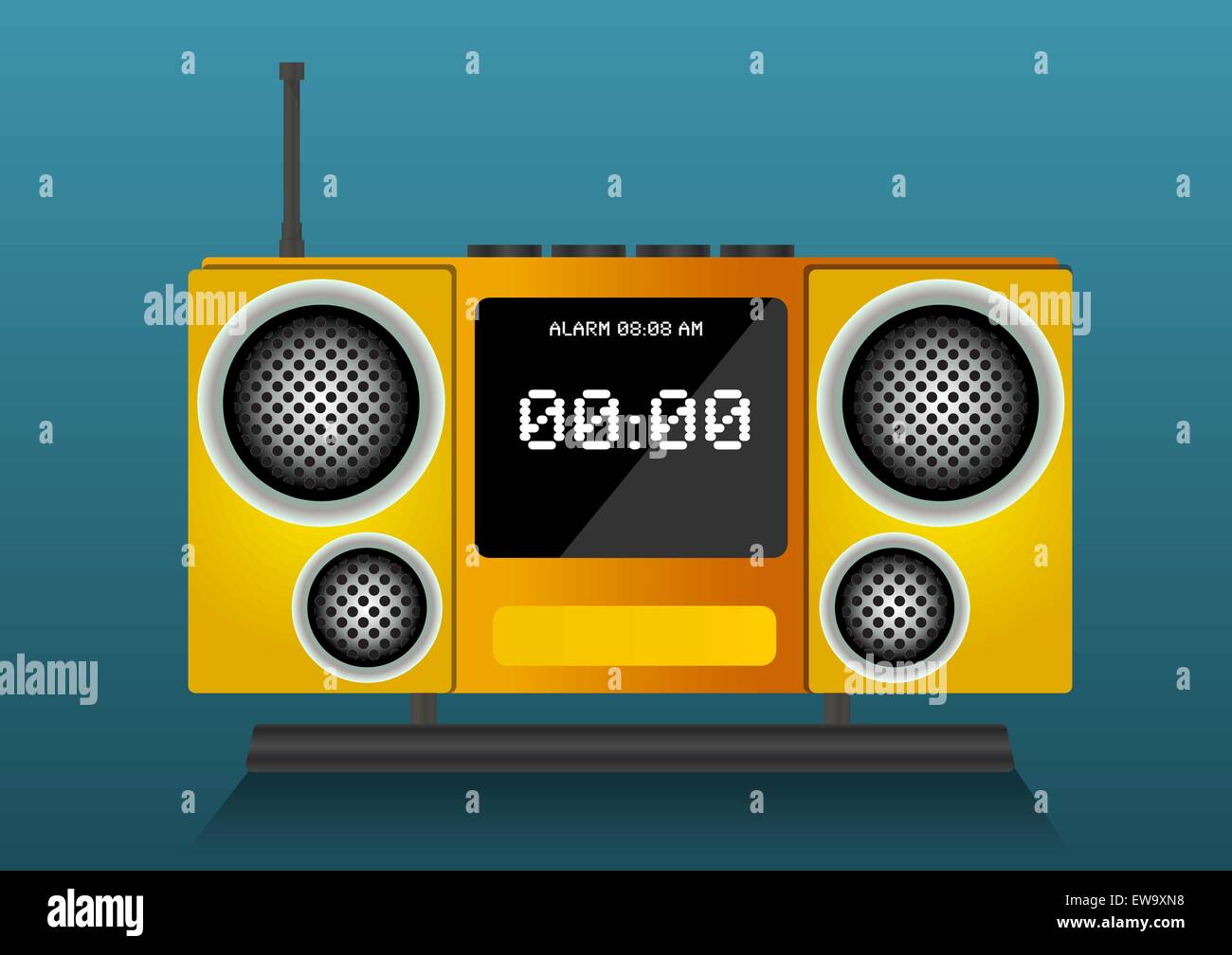 Yellow clock radio, vector illustration Stock Vector