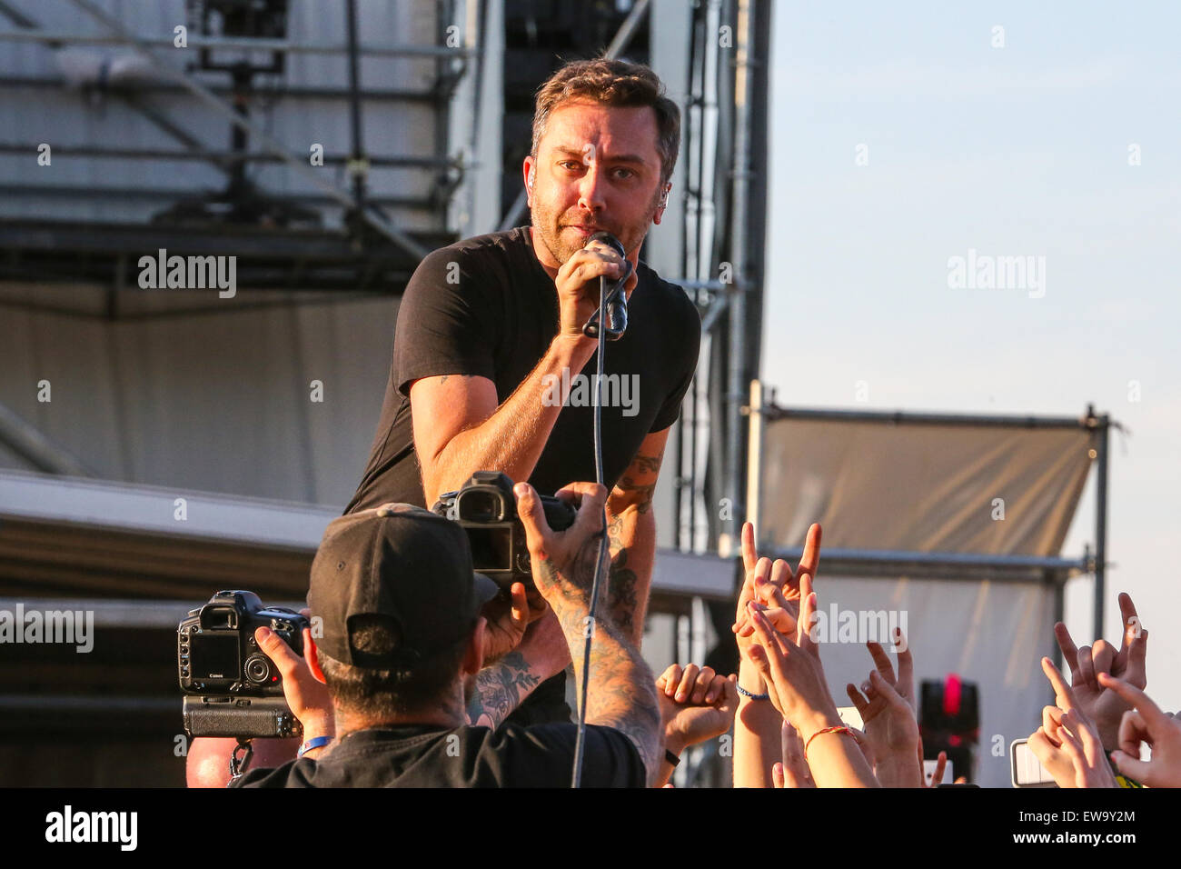 Rise Against performs at the 2015 Carolina Rebellion festival at the Charlotte Motor Speedway in Charlotte, NC. Stock Photo