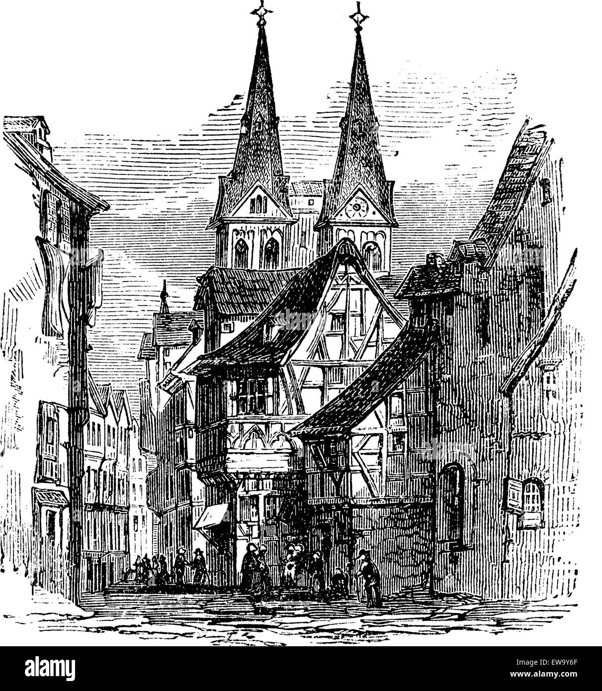 Boppard town in  Rhein-Hunsruck-Kreis, Rhineland-Palatinate, Germany, old engraved illustration of the  town, Boppard, Rhein-Hunsruck-Kreis, Germany, 1890s. Stock Vector