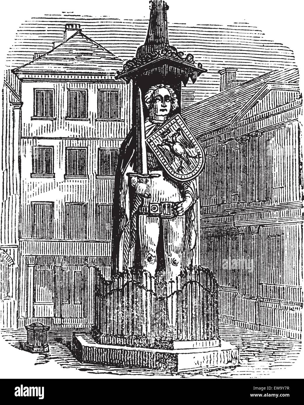 Bremen Roland, statue, Bremen, Germany, old engraved illustration of Bremen Roland, statue, Bremen, Germany, 1890s. Stock Vector