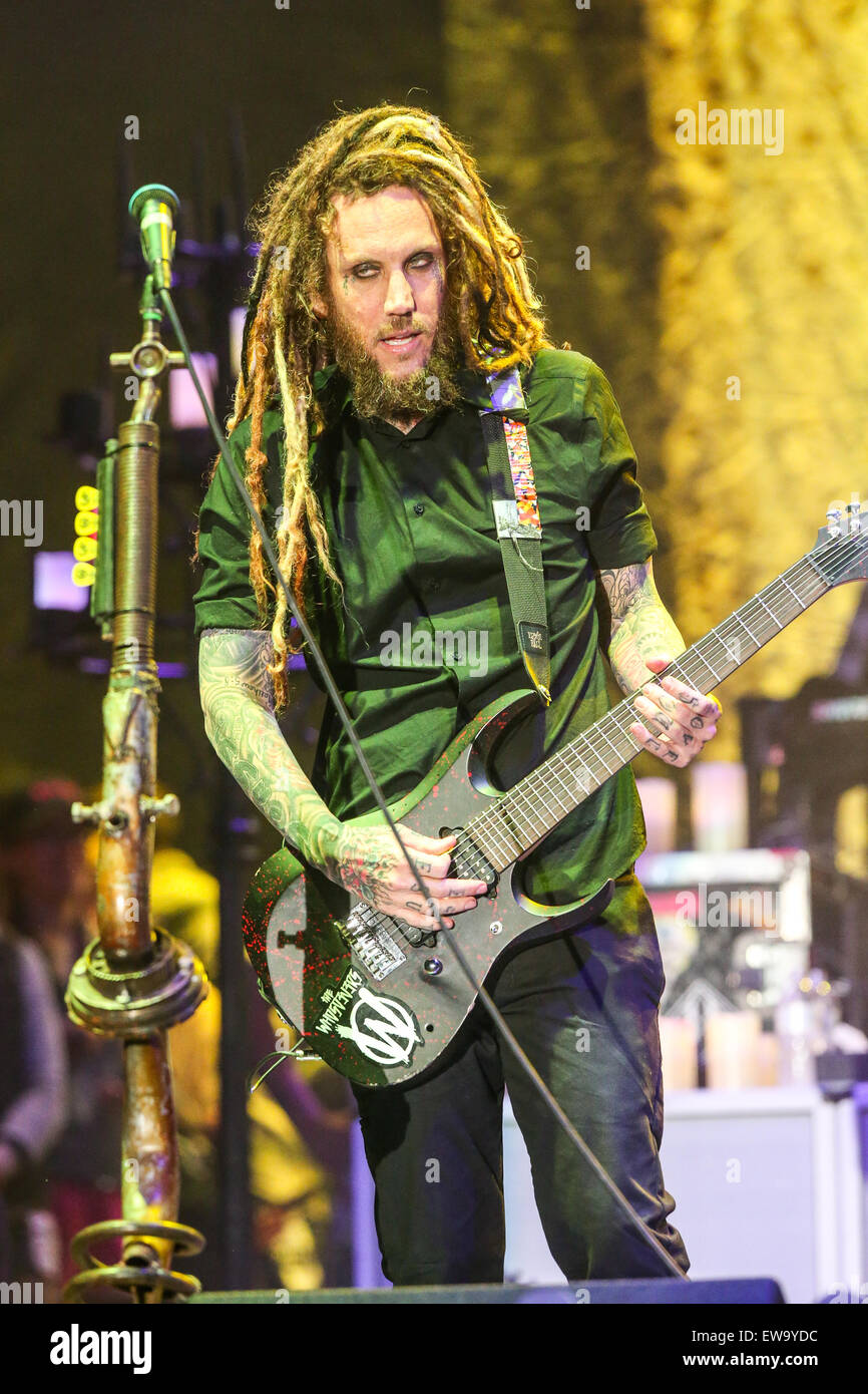 Korn performs as part of the 2015 Carolina Rebellion festival at the Charlotte Motor Speedway in Charlotte, NC. Stock Photo