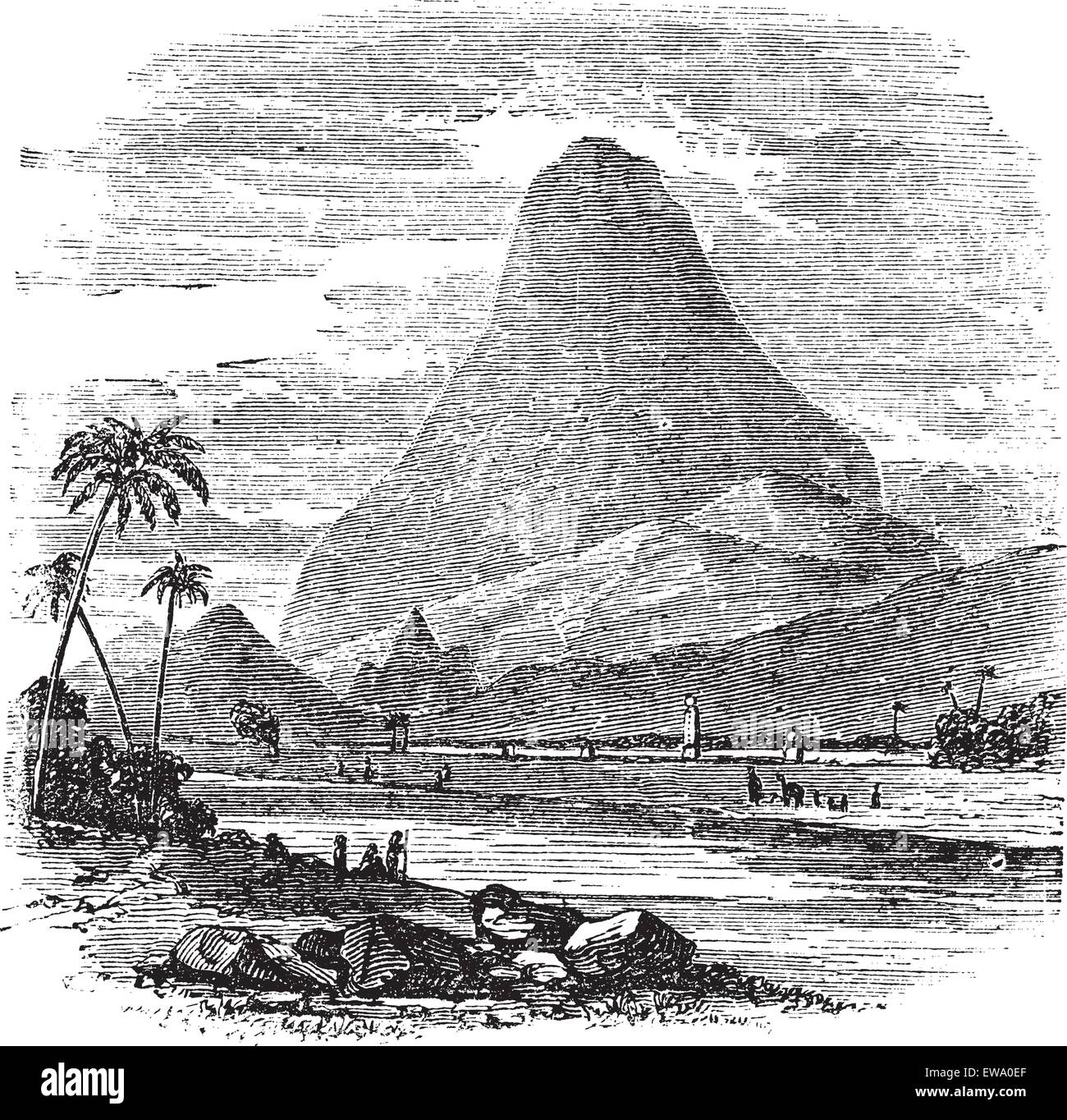 Comorin Peak in Kanyakumari, Tamil Nadu, India, vintage engraving. Old engraved illustration of Comorin Peak. Stock Vector