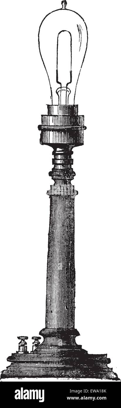 Incandescent Lamp or Carbon-filament Lamp by Thomas Alva Edison, vintage engraved illustration. Trousset encyclopedia (1886 - 1891). Stock Vector