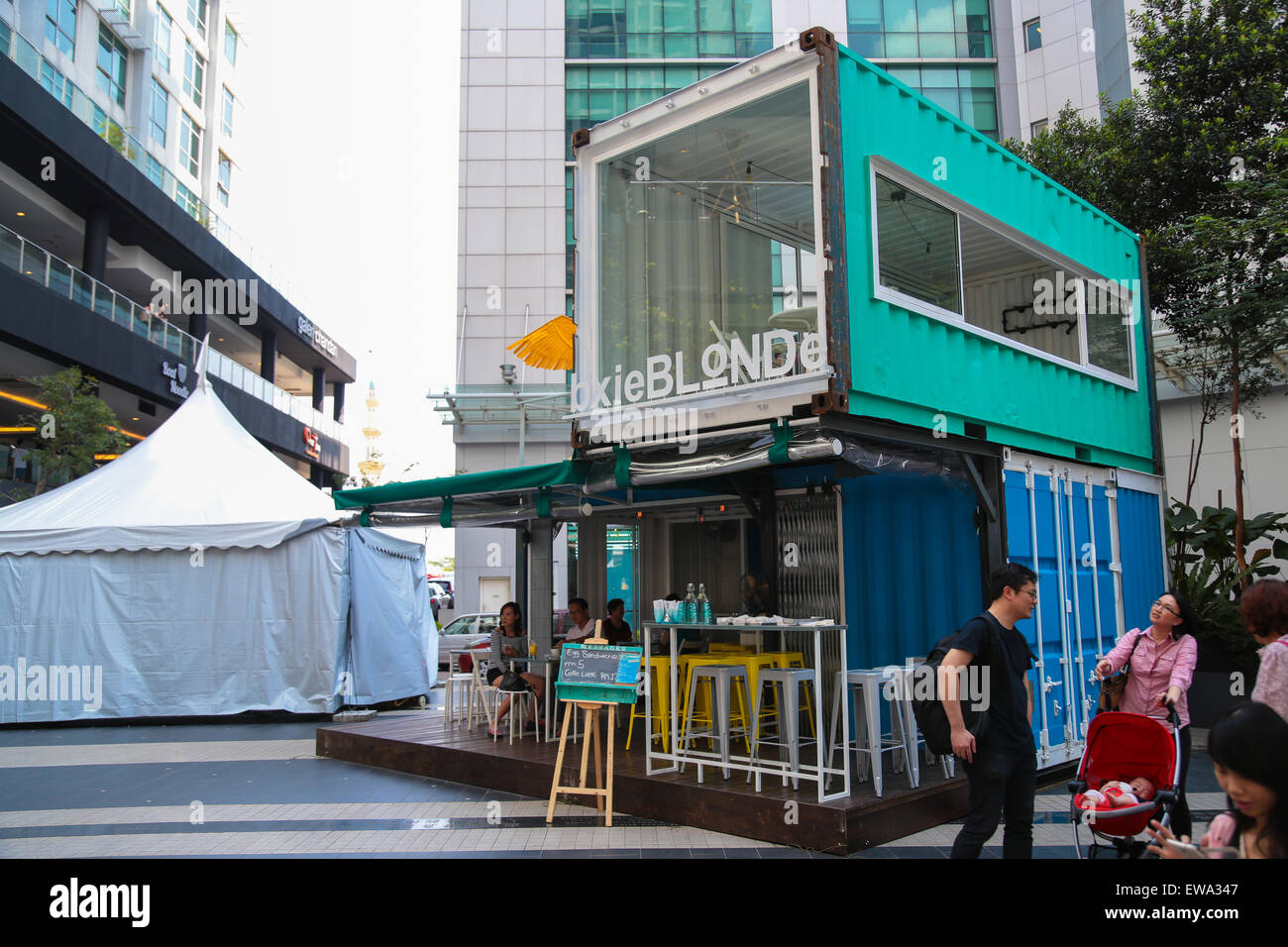 An outdoor cafe made of colorful cargo containers Stock Photo Alamy