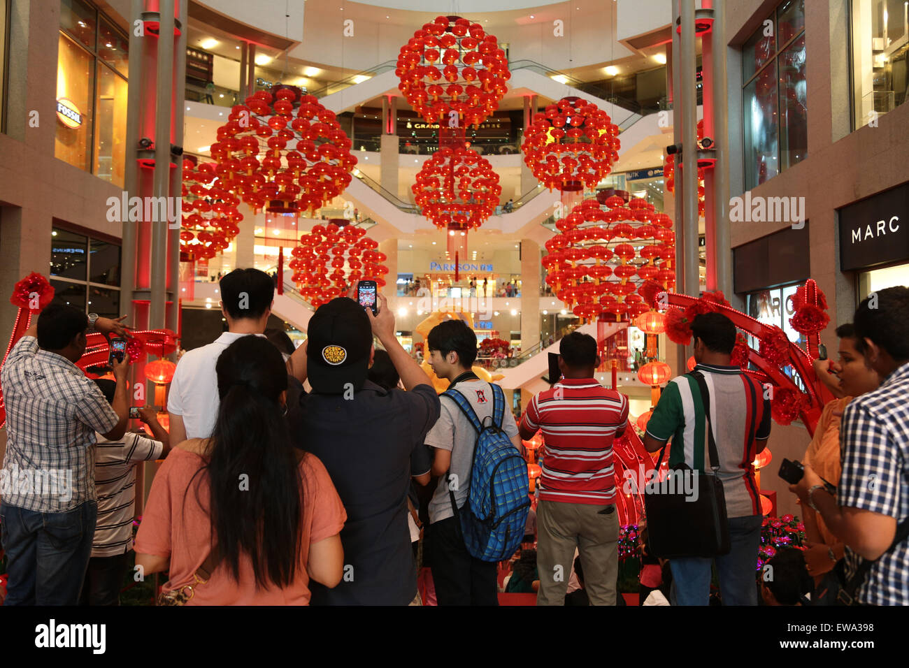 Festive crowd visiting the beautiful Chinese New Year lantern