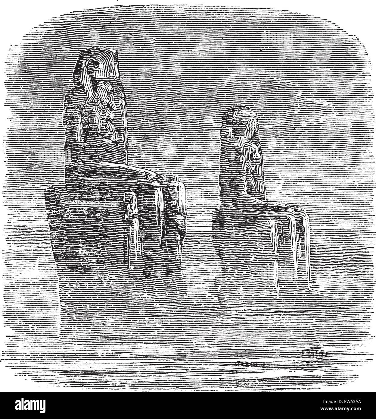 Statue of Memnon, Egypt, vintage engraved illustration. Trousset encyclopedia (1886 - 1891). Stock Vector