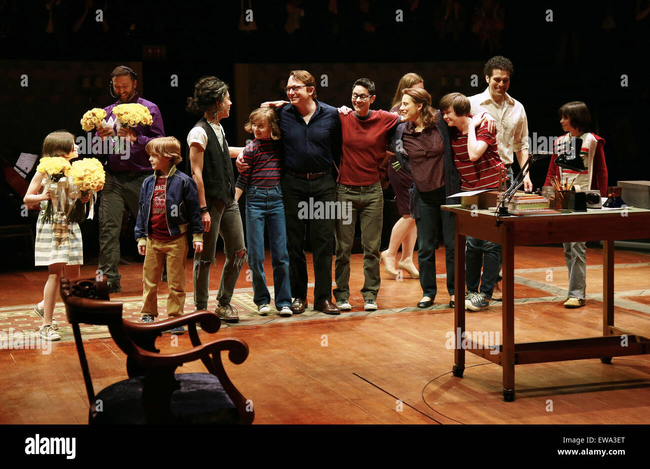 Opening night for Fun Home at the Circle in the Square Theatre - Curtain  Call. Featuring: Zell Steele Morrow, Sydney Lucas, Roberta Colindrez,  Michael Cerveris, Beth Malone, Joel Perez, Judy Kuhn, Emily