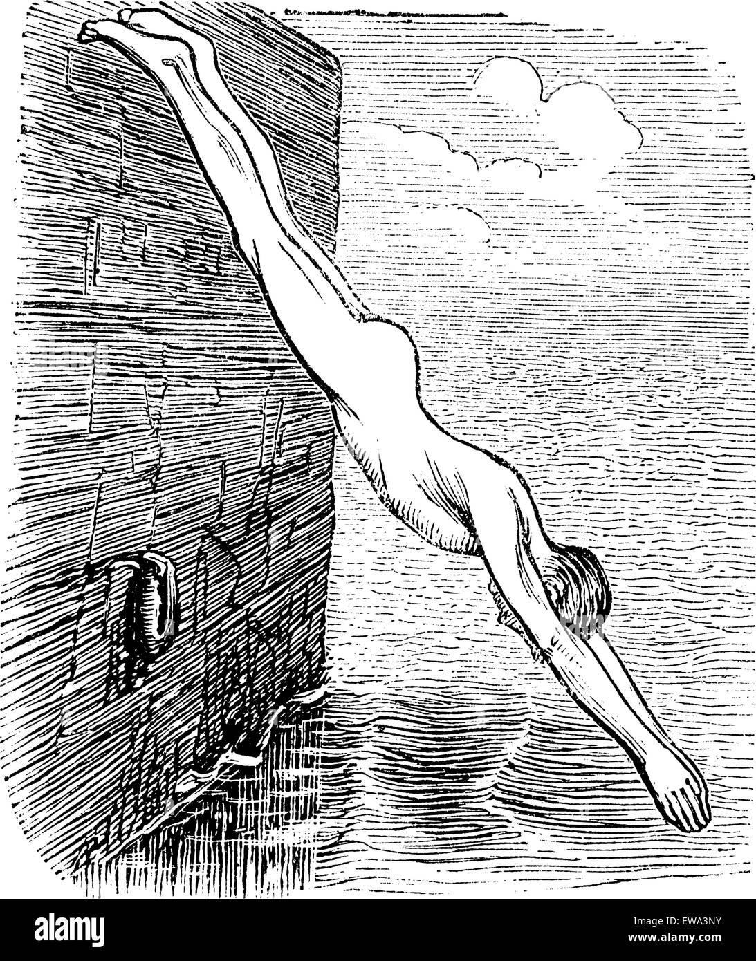 Position During Diving, vintage engraved illustration. Trousset encyclopedia (1886 - 1891). Stock Vector