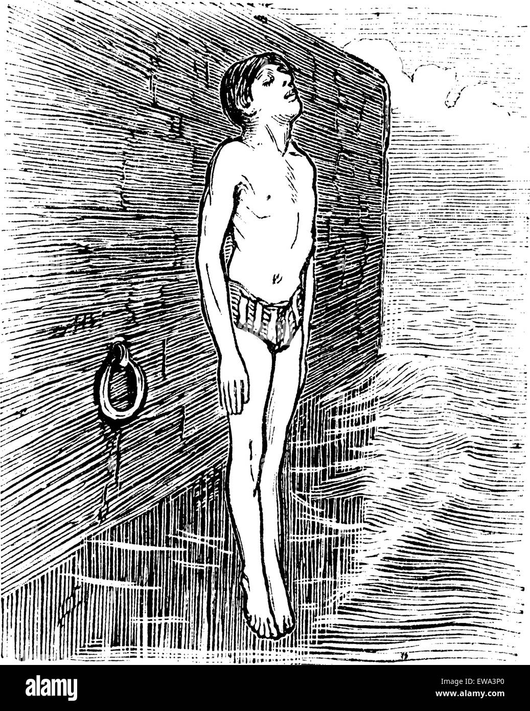 Diving Feet First, vintage engraved illustration. Trousset encyclopedia (1886 - 1891). Stock Vector