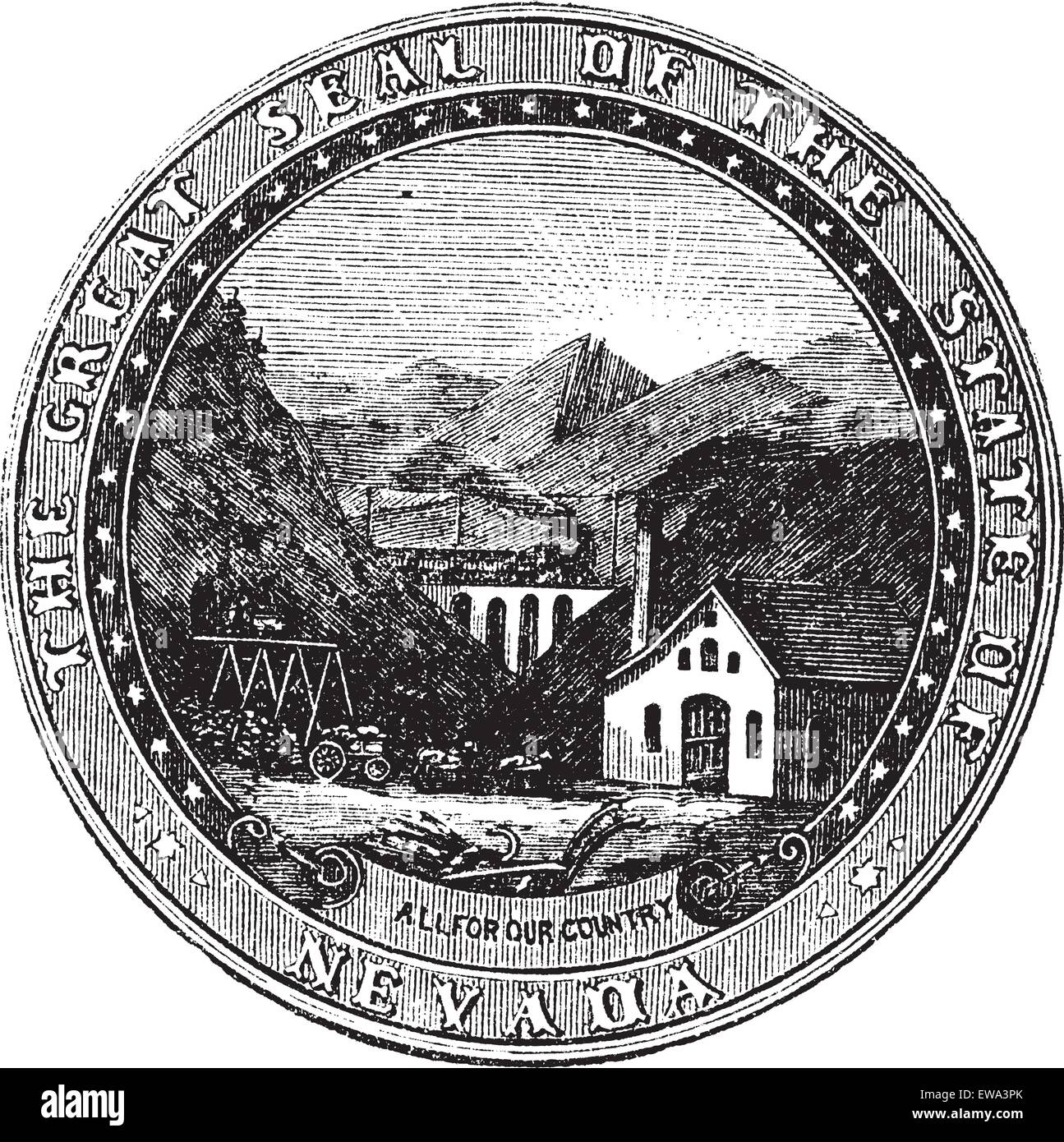 Seal of the State of Nevada, vintage engraved illustration. Trousset encyclopedia (1886 - 1891). Stock Vector