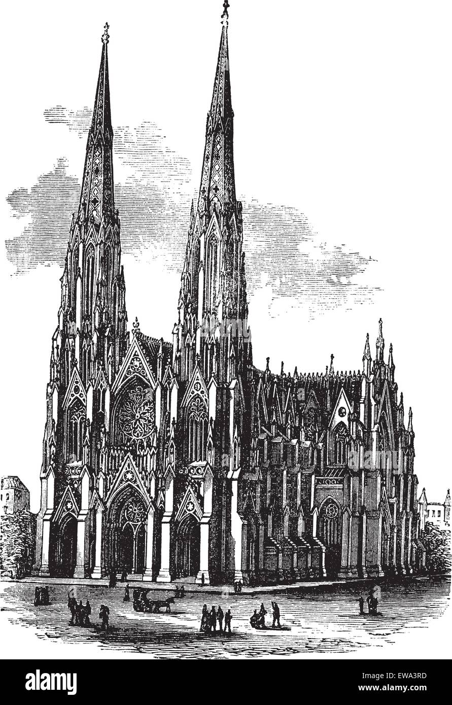 Saint Patrick's Cathedral in Armagh, Ireland, vintage engraved illustration. Trousset encyclopedia (1886 - 1891). Stock Vector