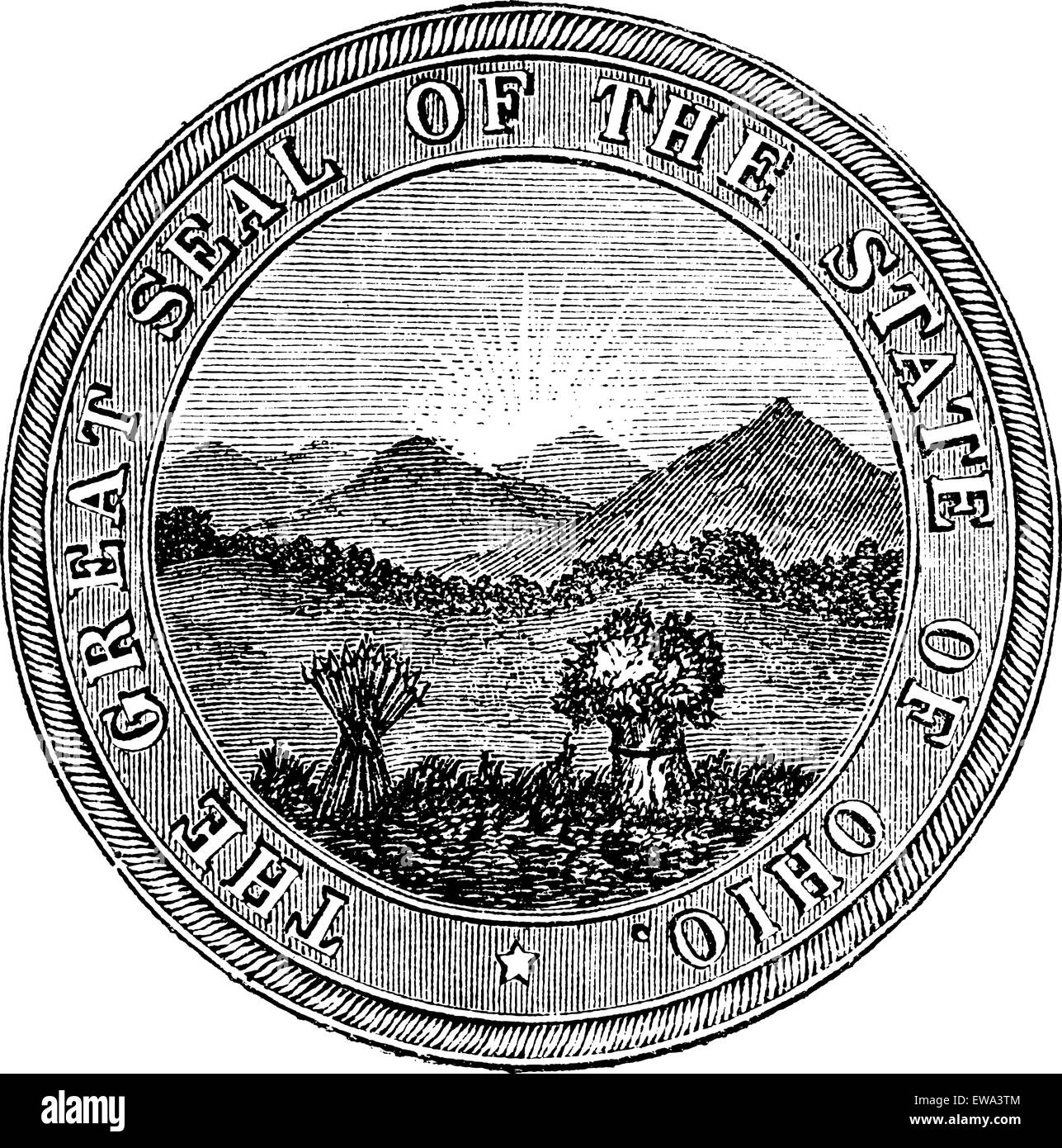 Seal of the State of Ohio, vintage engraved illustration. Trousset encyclopedia (1886 - 1891). Stock Vector