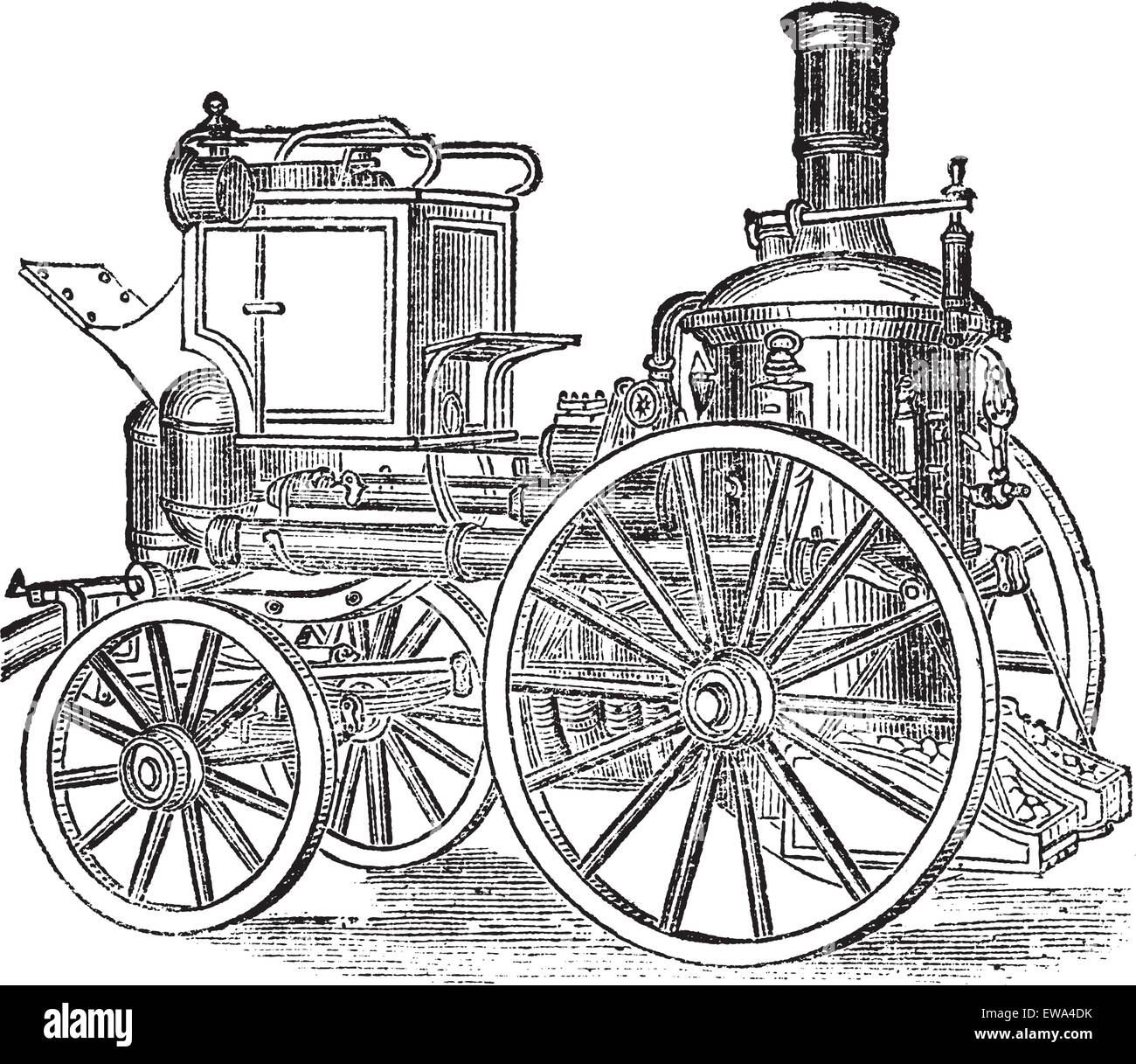 Steam Fire Engine, vintage engraved illustration. Trousset encyclopedia (1886 - 1891). Stock Vector
