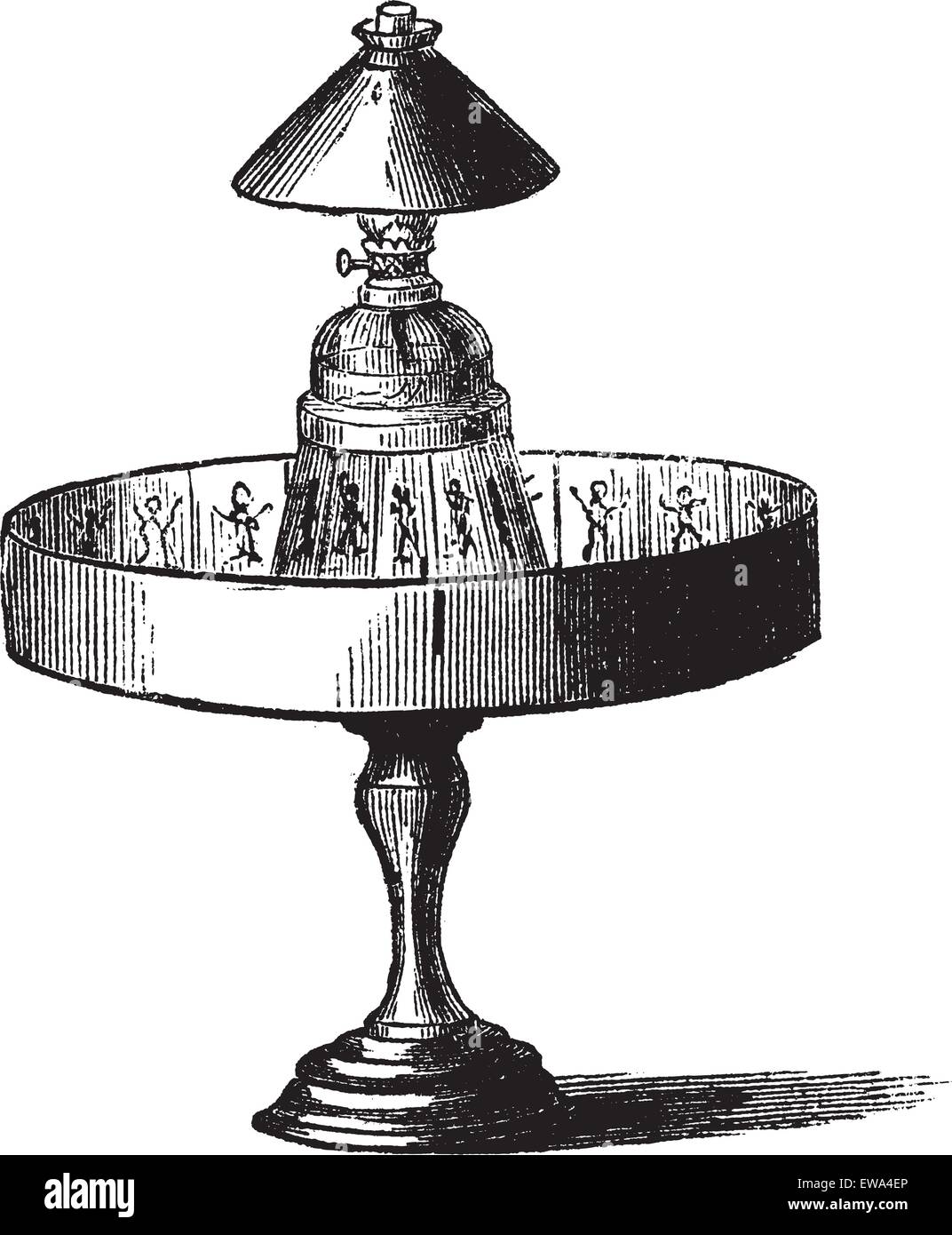 Praxinoscope, vintage engraving. Old engraved illustration of Praxinoscope isolated on a white background. Stock Vector