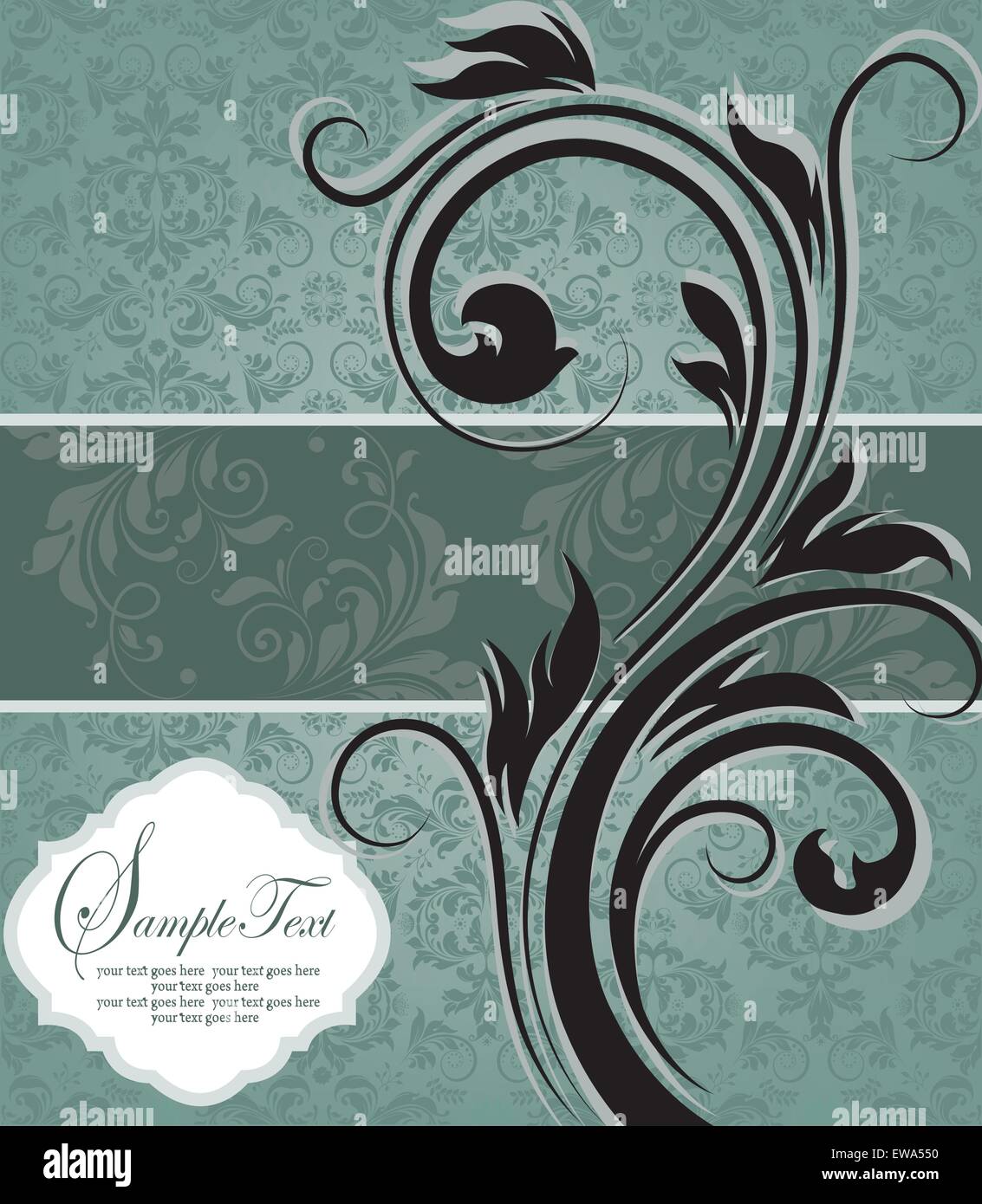 Vintage blue damask invitation with floral elements Stock Vector Image ...