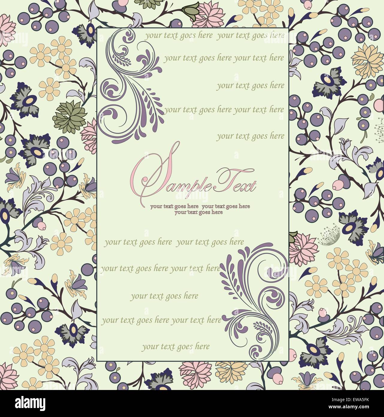 Vintage invitation card with ornate elegant retro abstract floral ...