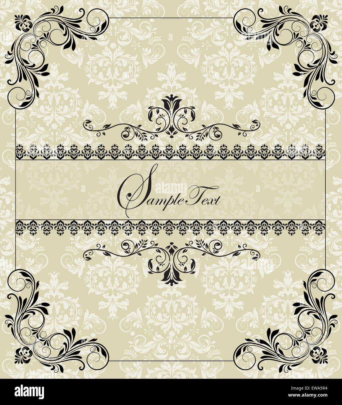 Vintage invitation card with ornate elegant retro abstract floral ...