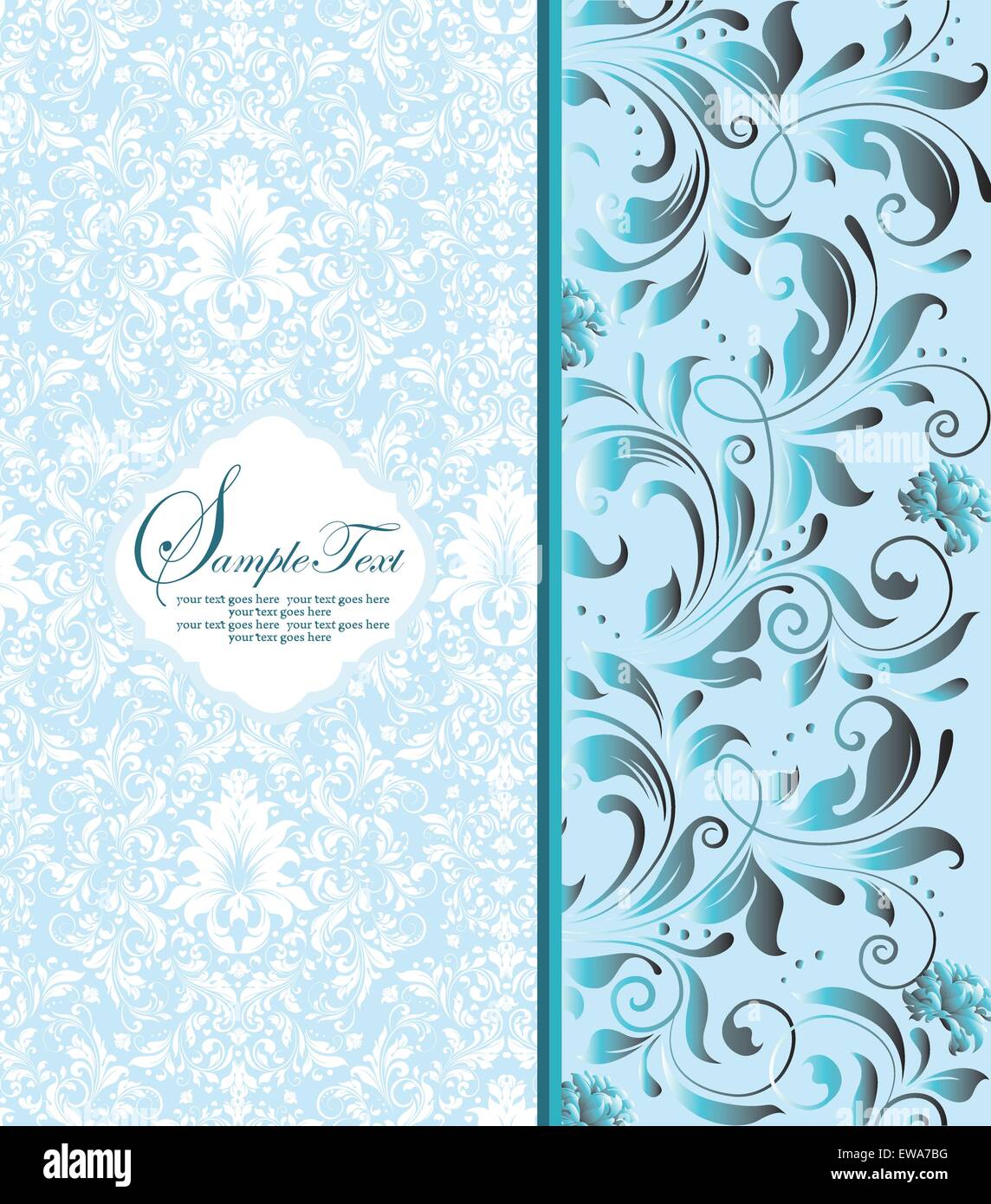 Vintage invitation card with ornate elegant retro abstract floral design,  gray and light blue flowers and leaves on pale blue and white background.  Vector illustration Stock Vector Image & Art - Alamy