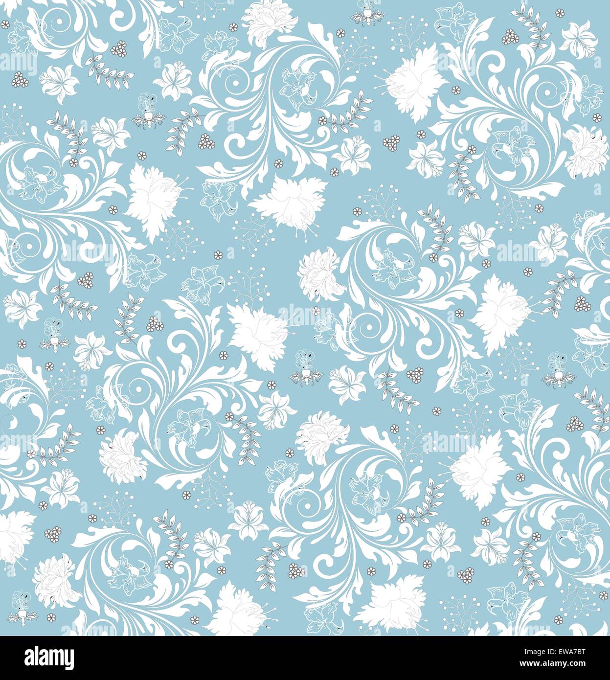 Vintage background with ornate elegant retro abstract floral design, white  flowers and leaves on sky blue background. Vector illustration Stock Vector  Image & Art - Alamy